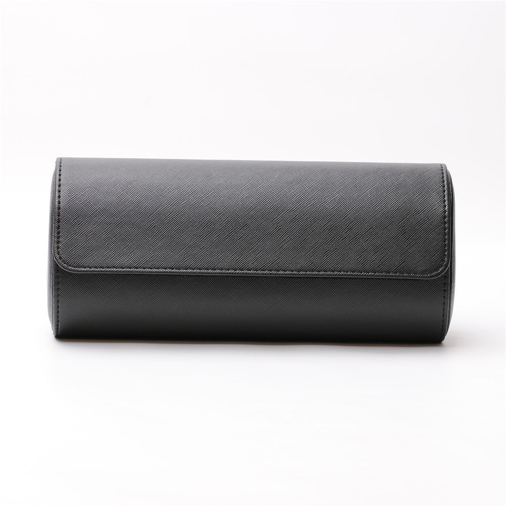 Boîte de rangement en cuir PU noir pour 3 montres, avec intérieur doux et compartiments individuels rembourrés, idéale pour protéger et organiser vos montres lors de vos déplacements ou à la maison.