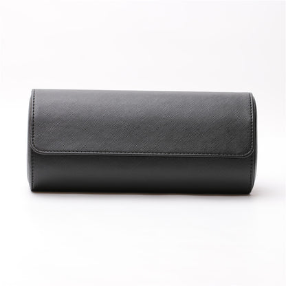 Boîte de rangement en cuir PU noir pour 3 montres, avec intérieur doux et compartiments individuels rembourrés, idéale pour protéger et organiser vos montres lors de vos déplacements ou à la maison.